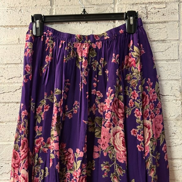 Vintage Chadwick’s Purple Floral Maxi Skirt | Cottagecore Boho Elastic Waist - Picture 2 of 10